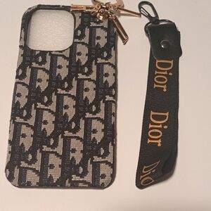Dior Black and Gold Designer Phone Case with Monogram Pattern